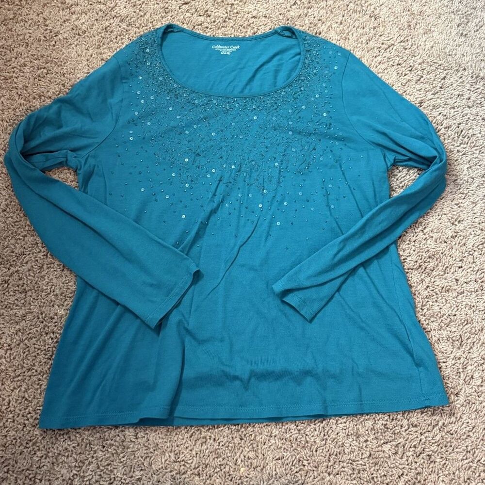 Coldwater Creek Abstract Metallic Long Sleeve Top